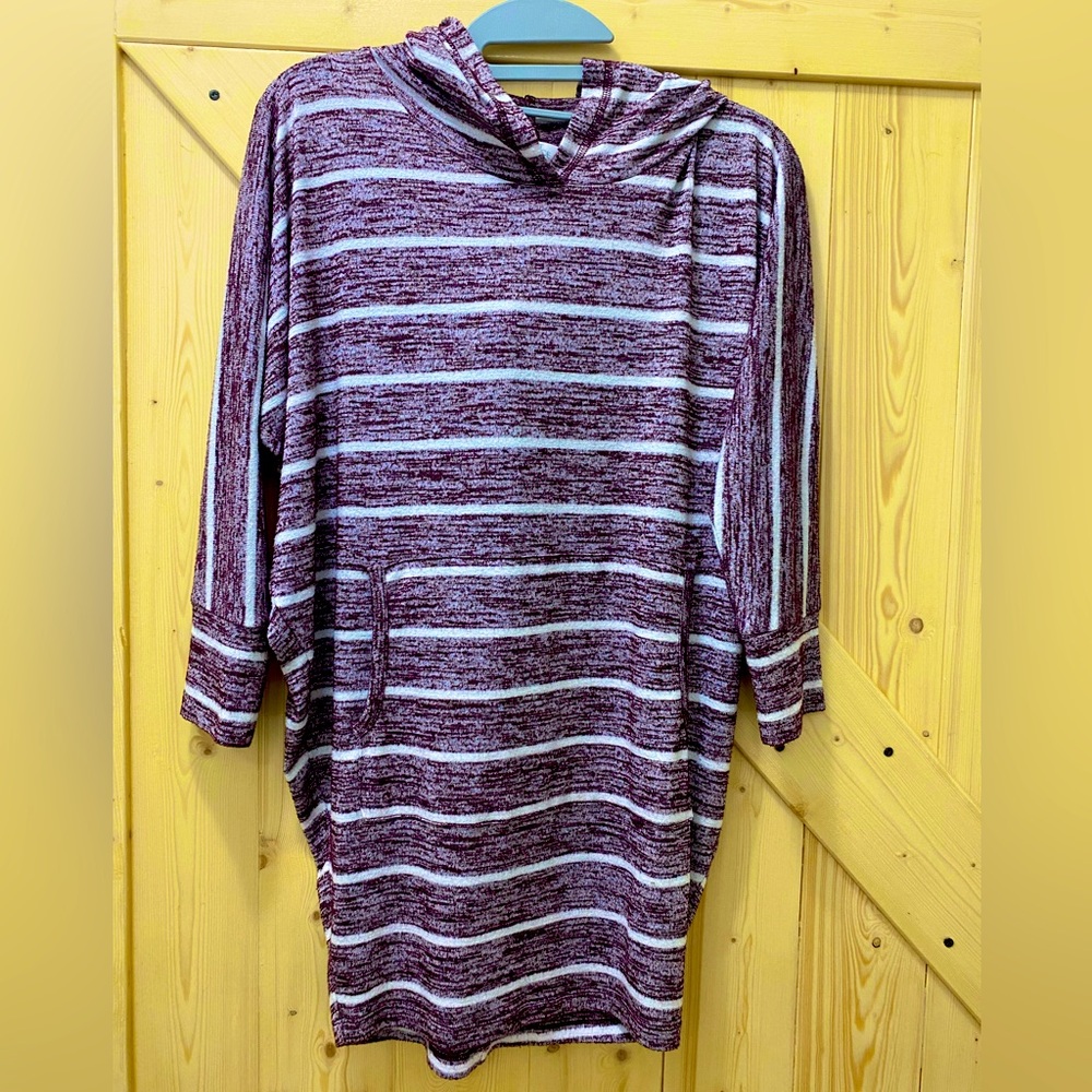 🔥🔥Mark & Spruce Soft Oversized Long Striped Burgundy Brown Hoodie Dress